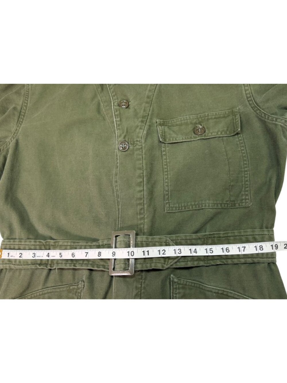 Vintage 1966 US Military OG-107 Belted Coveralls Vietnam Era Sateen Men's Large - Picture 11 of 12